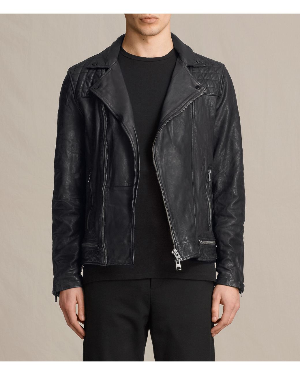 AllSaints Conroy Leather Biker Jacket Usa Usa in Blue Lyst UK