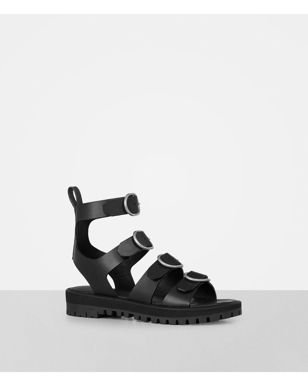 AllSaints Leather Raquel Sandal in Black | Lyst