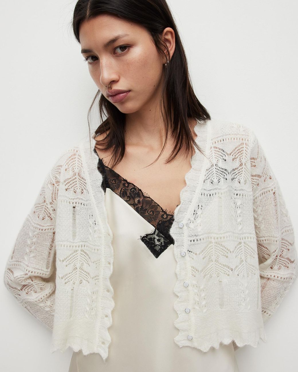 AllSaints Praia Lace Trim Midi Slip Dress in White | Lyst