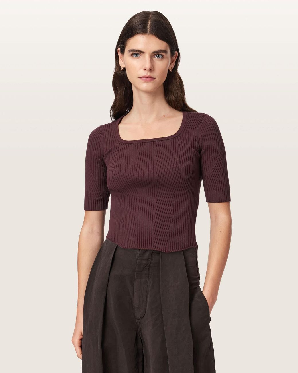AllSaints Purple Cruz Hally Ribbed Knit Top
