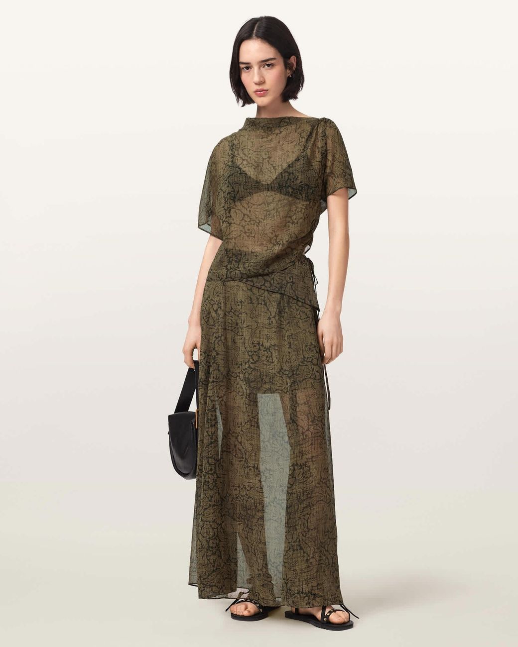 AllSaints Natural Sali Mesh Maxi Skirt