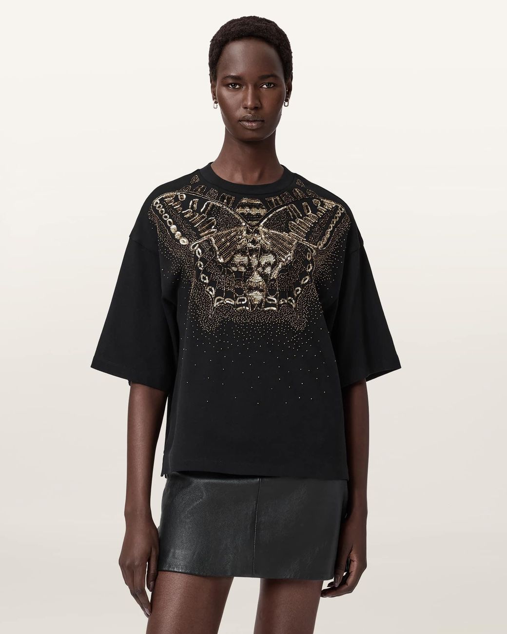 AllSaints Black Glide Amelie Embellished T-Shirt