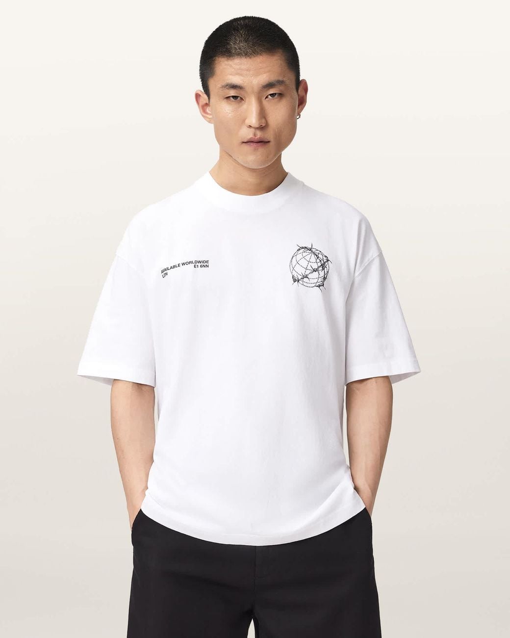 AllSaints White Caller Oversized Short Sleeve Graphic T-Shirt for men