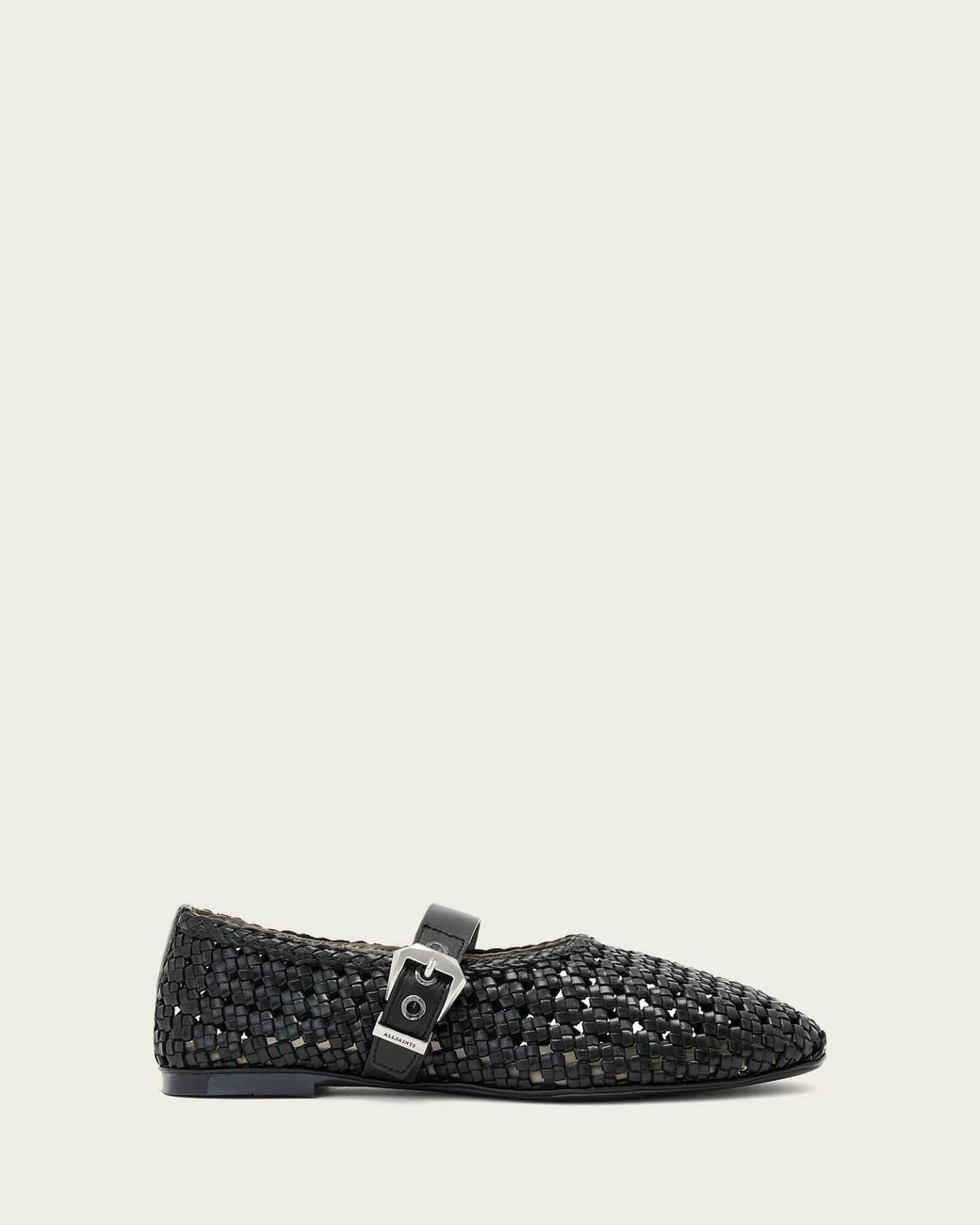 AllSaints White Sabine Woven Leather Flats
