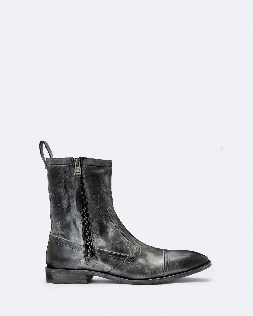 AllSaints Black Dorian Zip-Up Leather Ankle Boots for men