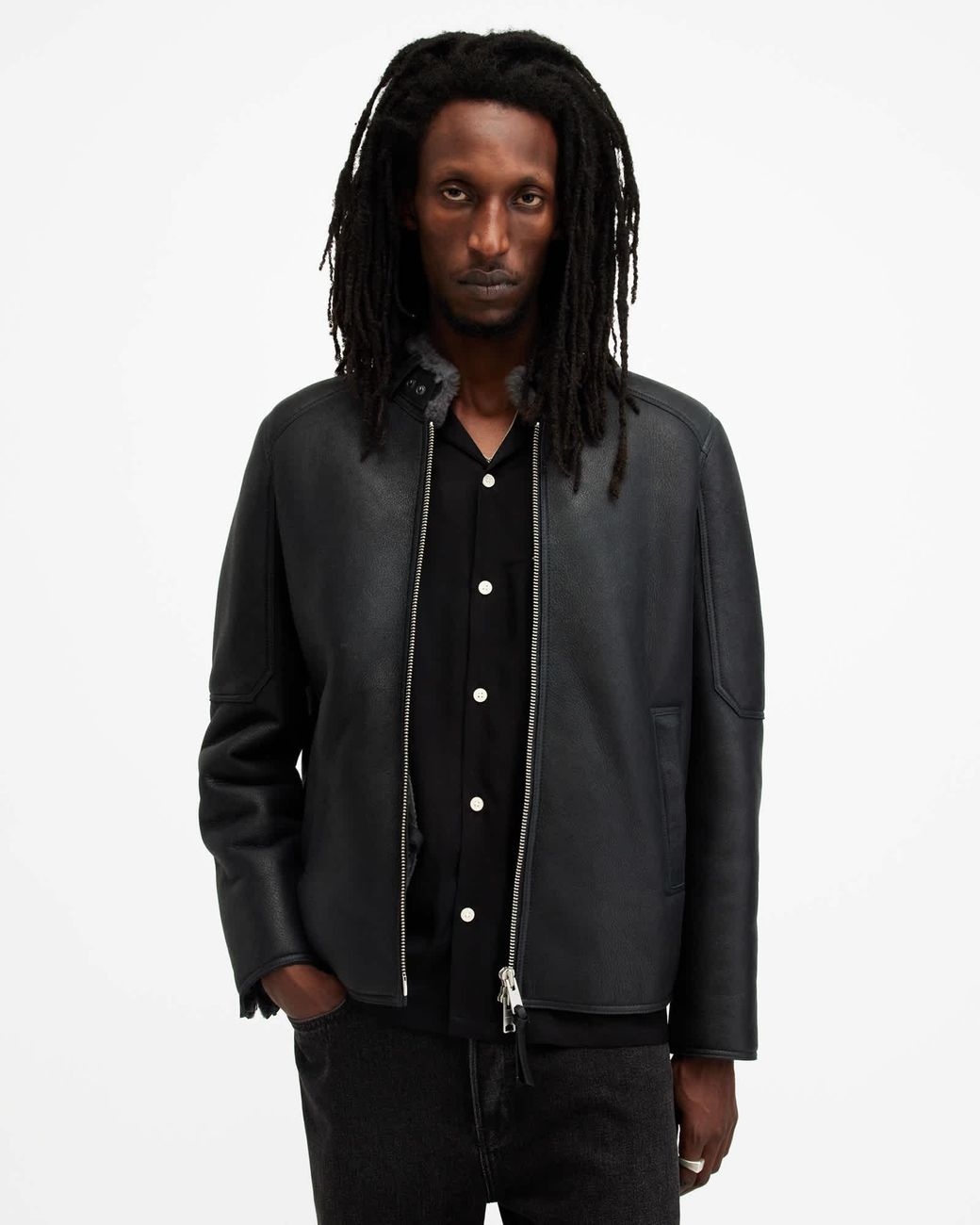 AllSaints Black Hayward Shearling Relaxed Fit Jacket for men