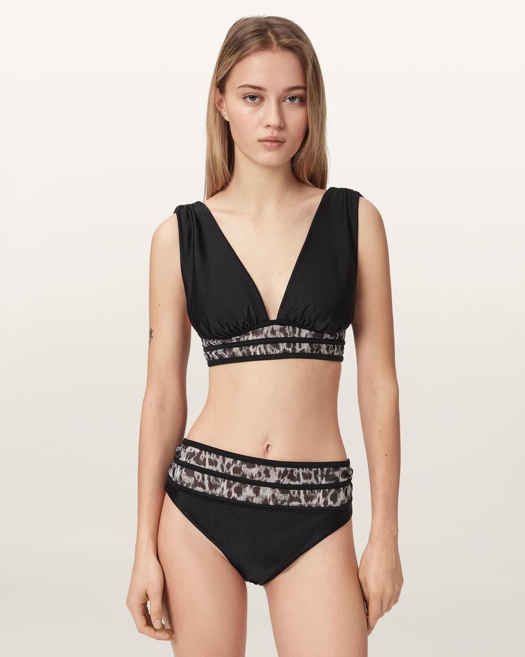 AllSaints Black Xalia Mesh Bikini Top