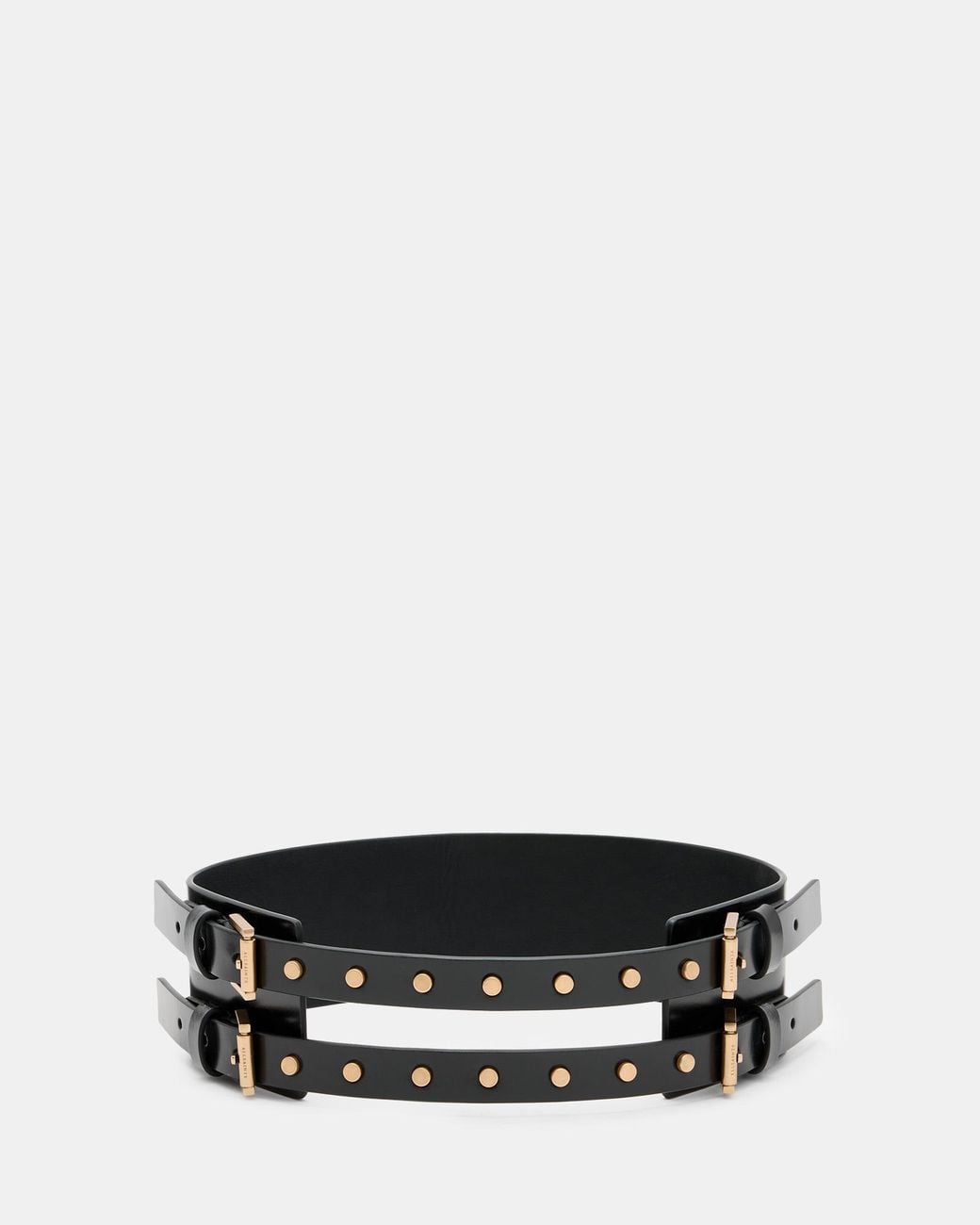 AllSaints Elodie Double Buckle Leather Waist Belt in White  display picture 3