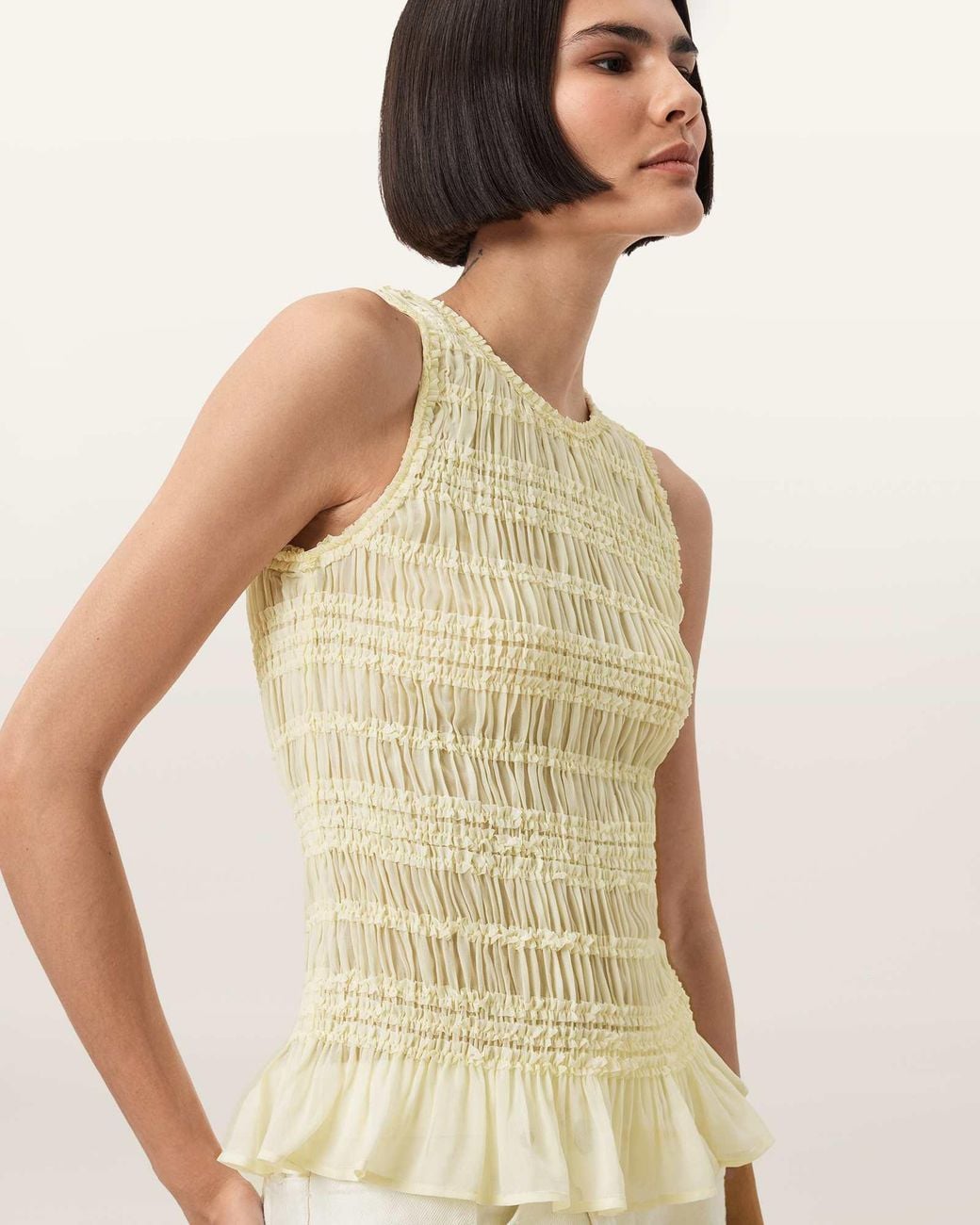 AllSaints Natural Polyester Marion Shirred Sleeveless Top, /Us 4