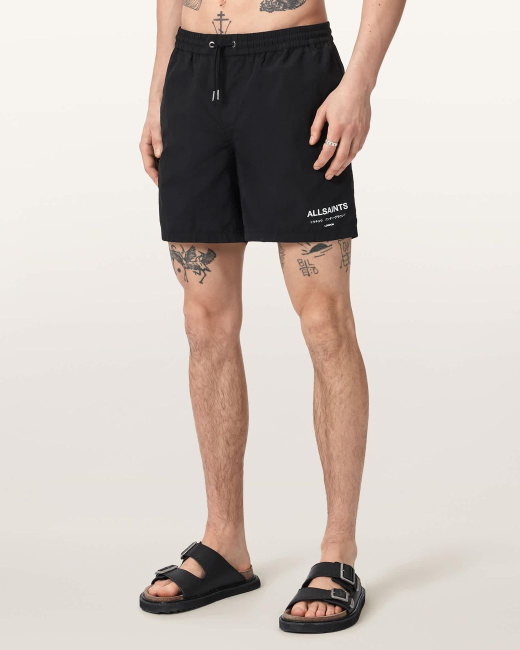 AllSaints Black Underground Slim Fit Swim Shorts for men