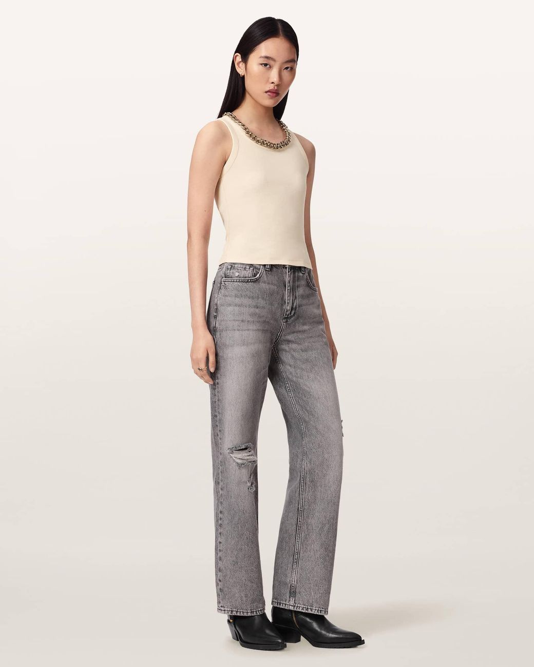 AllSaints Natural Lucy Sleeveless Slim Fit Ribbed Tank Top