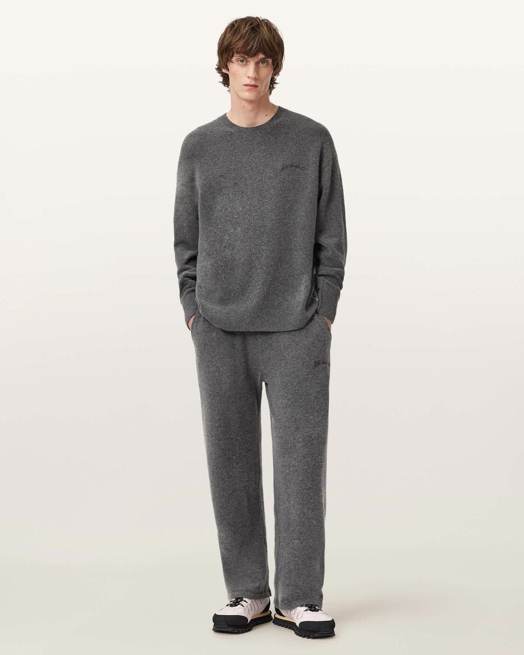 AllSaints Gray Odessa Embroidered Sweatpants for men