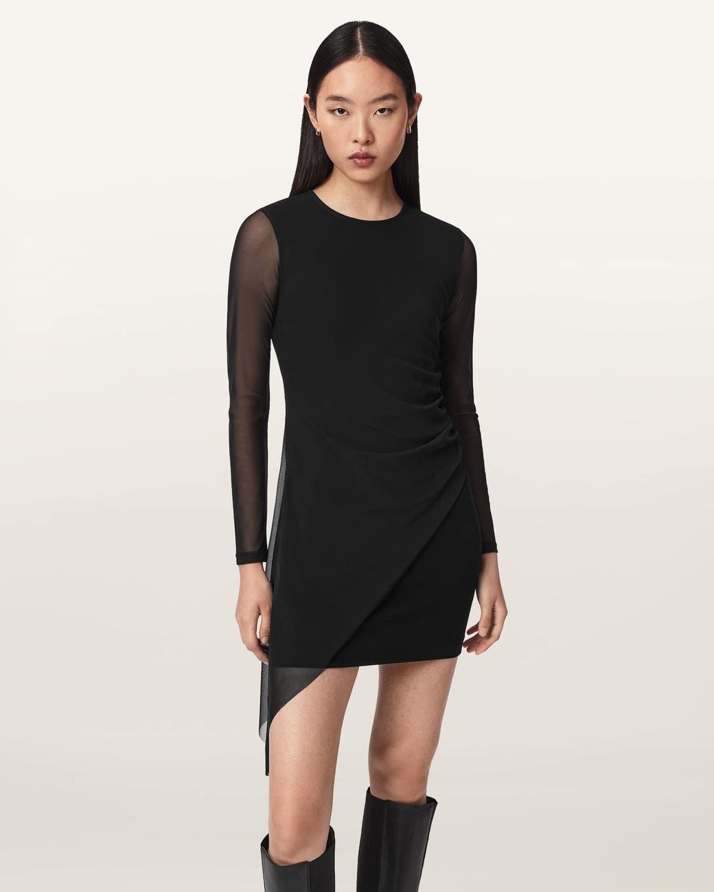 AllSaints Black Polyester Riley Slim Fit Floral Mini Dress, /Us 2