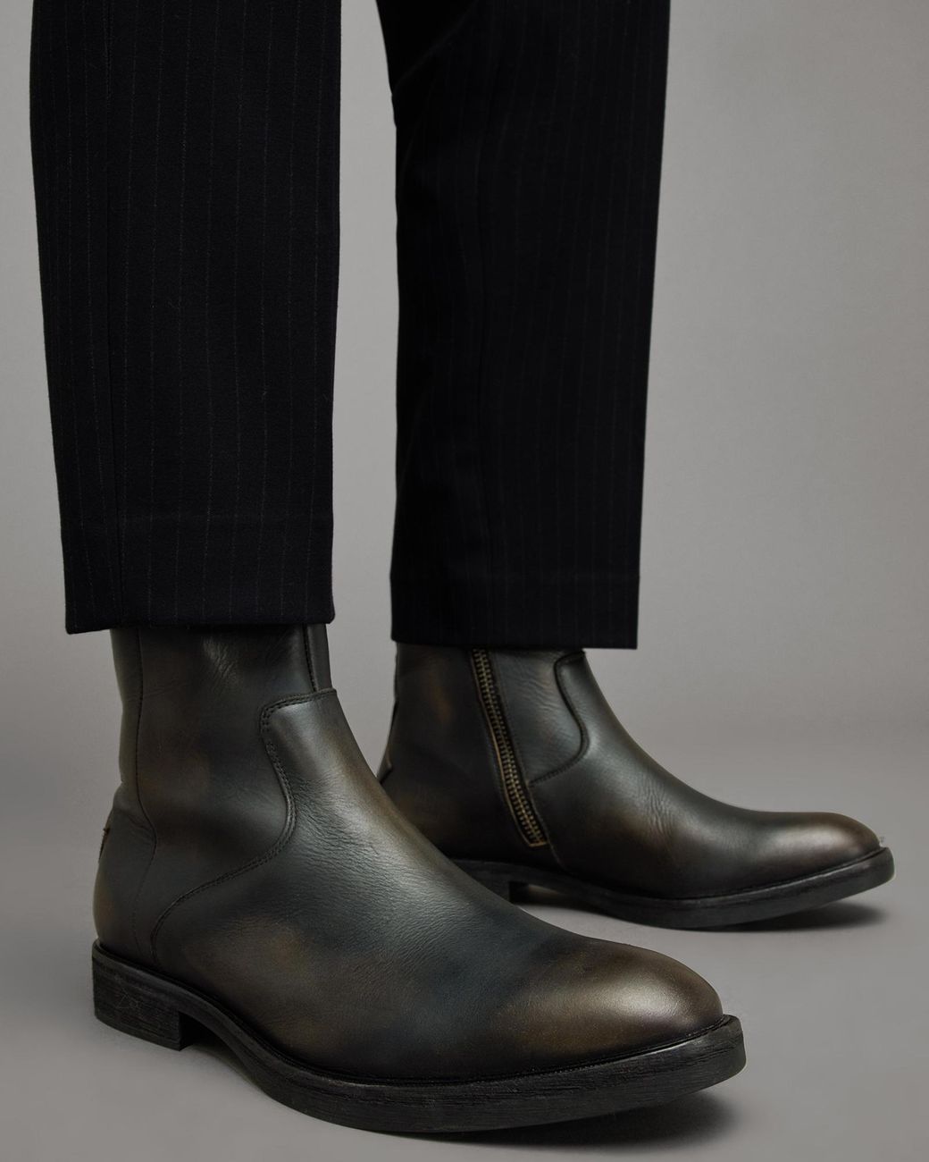 Mens black leather zip up boots clearance