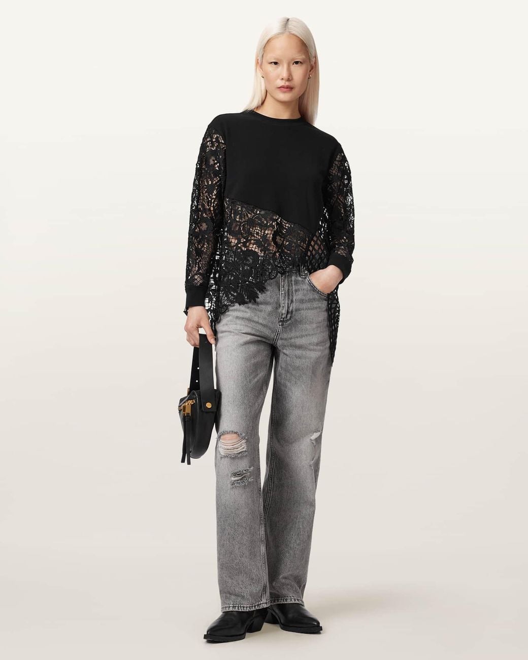 AllSaints Black Malorie Asymmetric Top