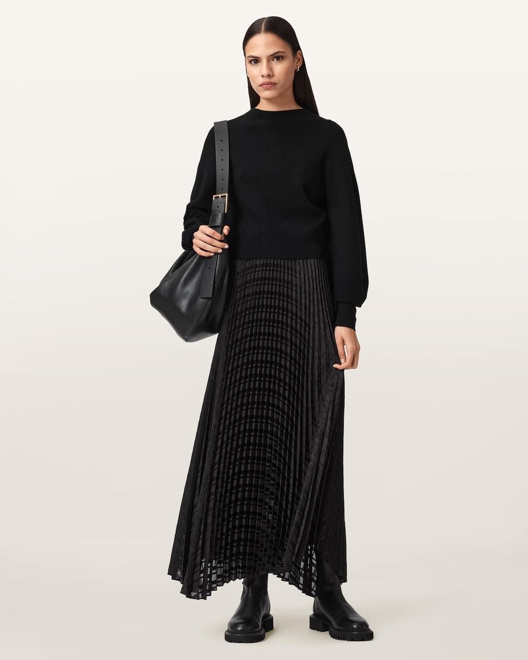 AllSaints Black Sinead 2-In-1 Pleated Dress