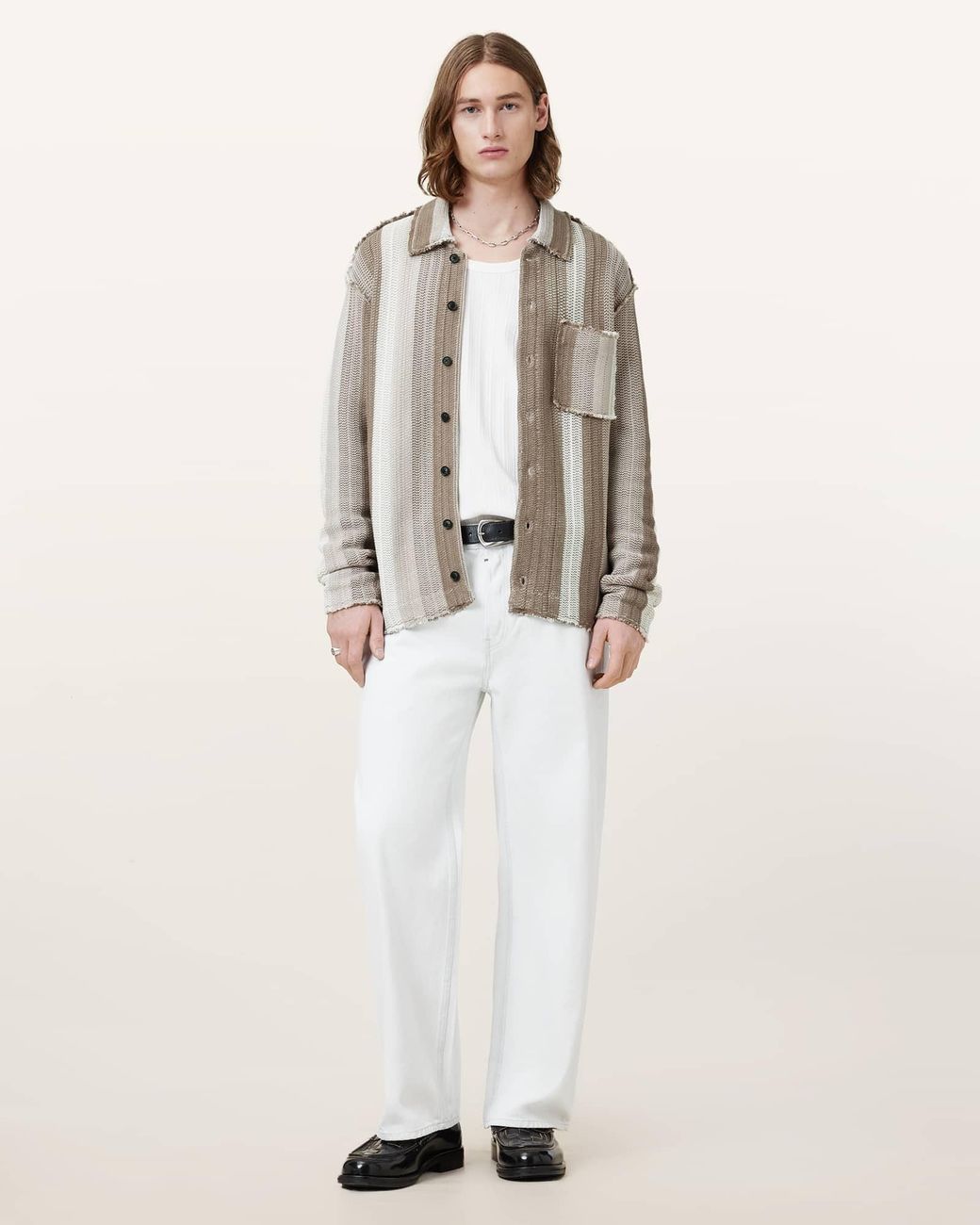 AllSaints White Truck Striped Cardigan for men