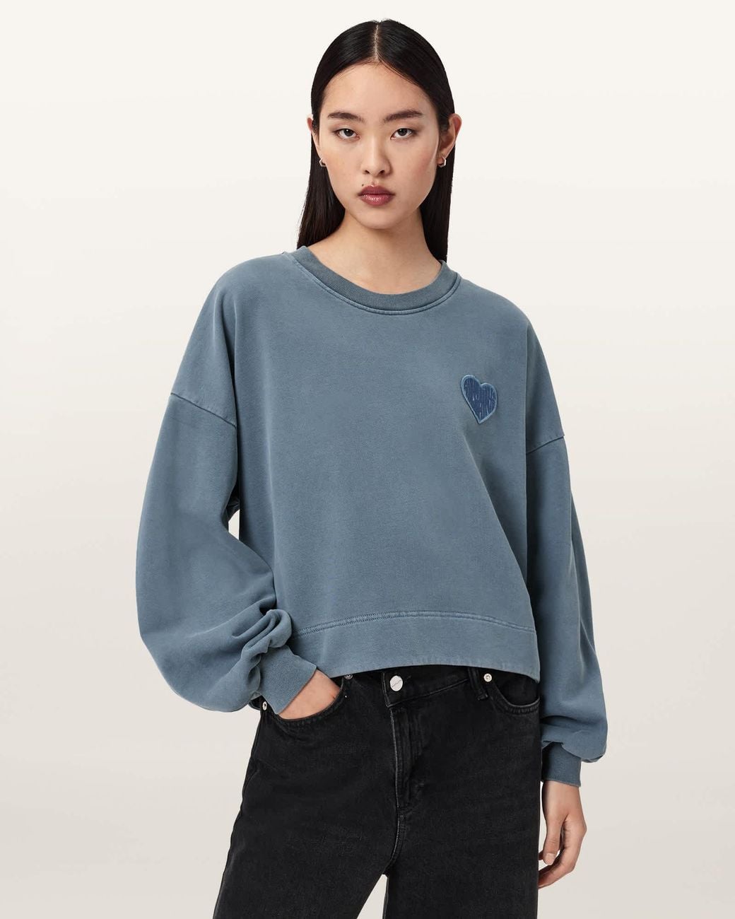 AllSaints Blue Lover Oversized Crew Neck Sweatshirt