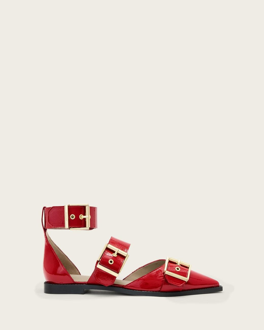 AllSaints Red Leather Sutton Patent Shoes, Us 7/ Eu 37