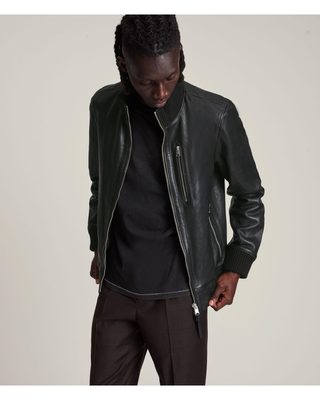 AllSaints Men's Leather Bick Bomber Jacket in Black for Men | Lyst