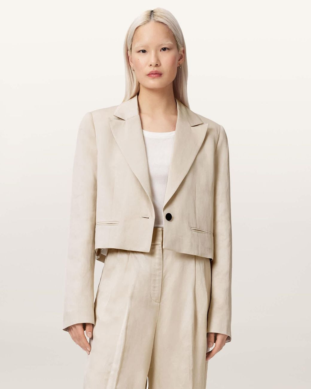 AllSaints Natural Helena Single Breasted Cropped Blazer
