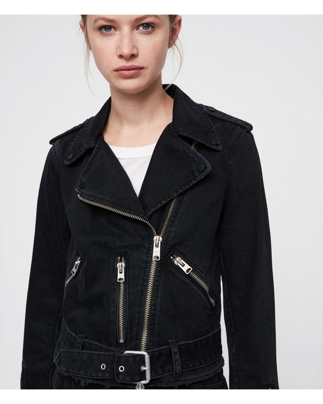 AllSaints Balfern Denim Biker Jacket in 
