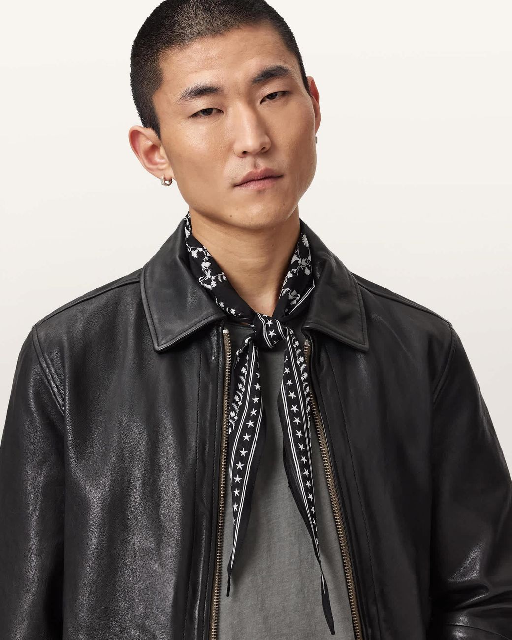AllSaints Black Fleur Diamond Scarf for men