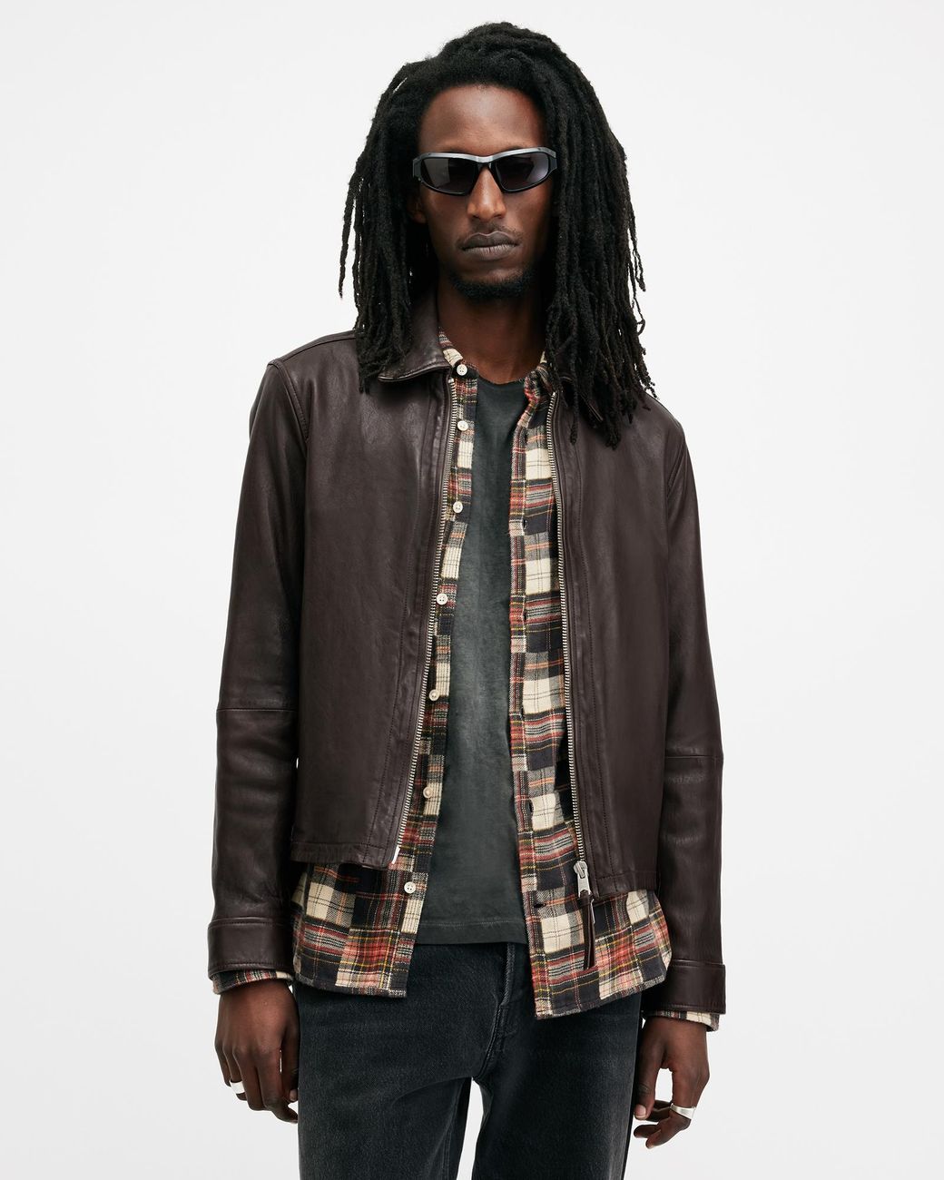 AllSaints Erol Zip Up Leather Jacket in Black for Men | Lyst