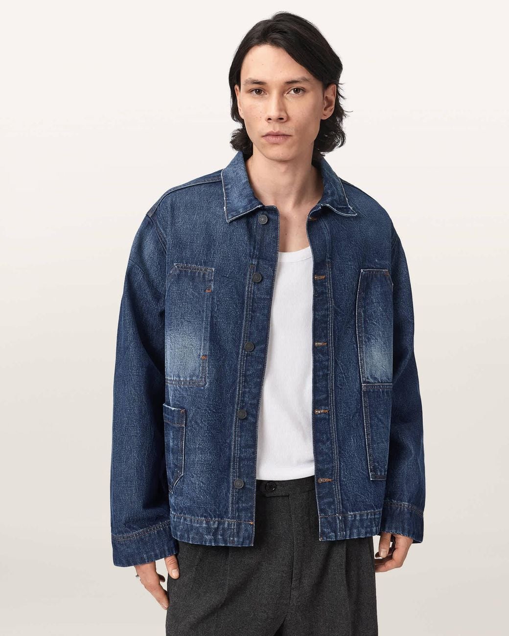 AllSaints Blue Mukesh Relaxed Fit Denim Jacket for men