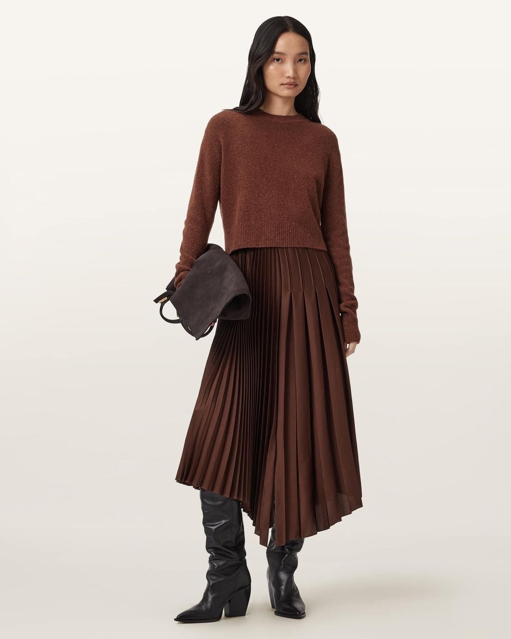 AllSaints Brown Jax 2-In-1 Maxi Dress