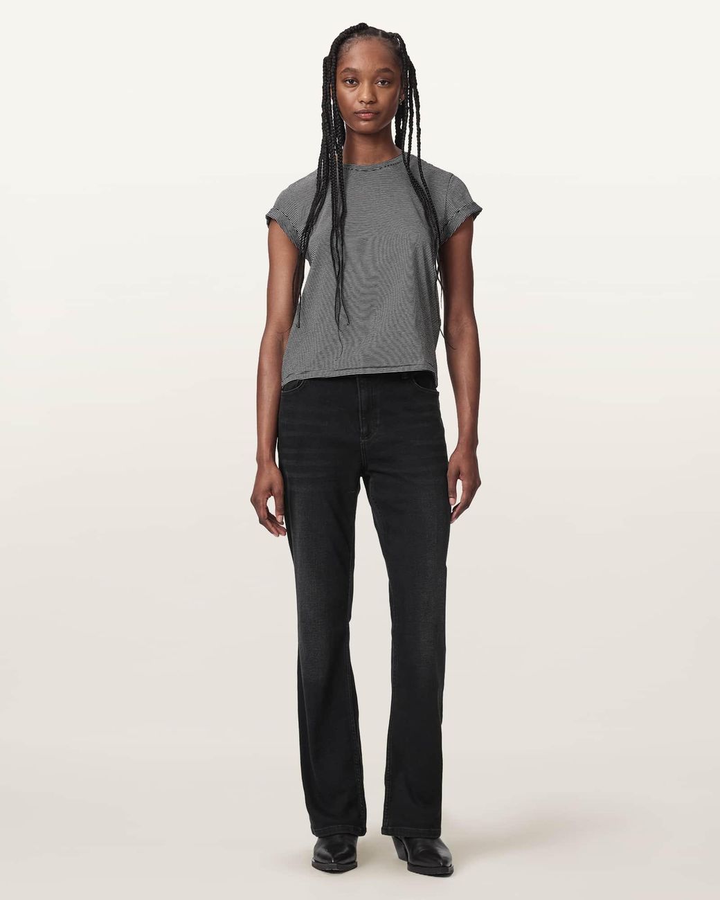 AllSaints Black Haldan Slim Bootcut Denim Jeans