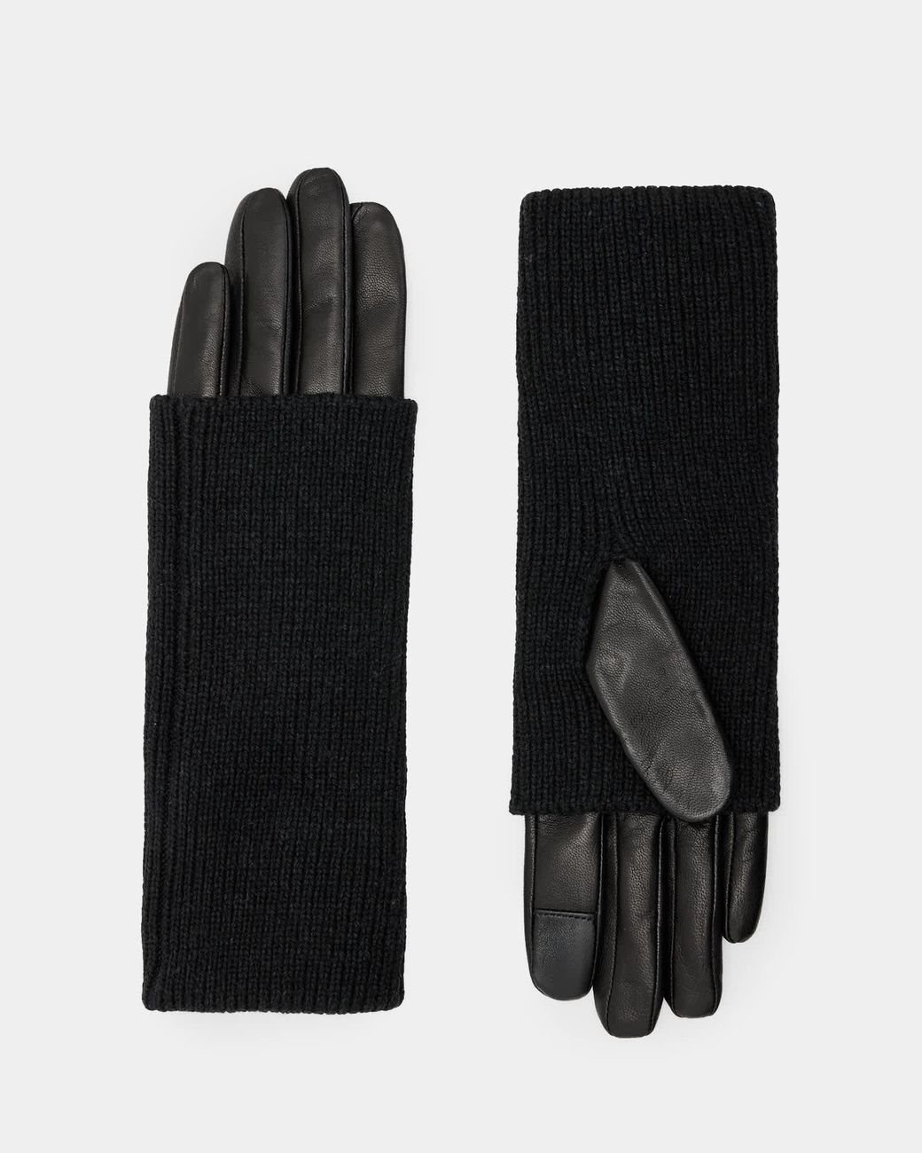AllSaints Black Zoya Knitted Cuff Leather Gloves