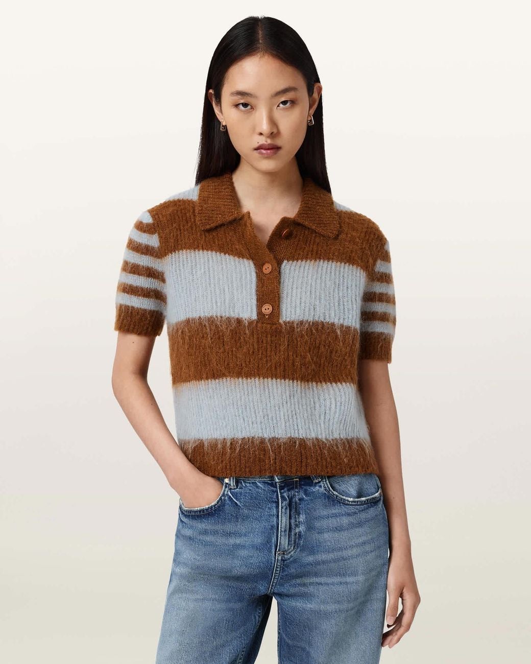 AllSaints Blue Clem Wool Blend Polo