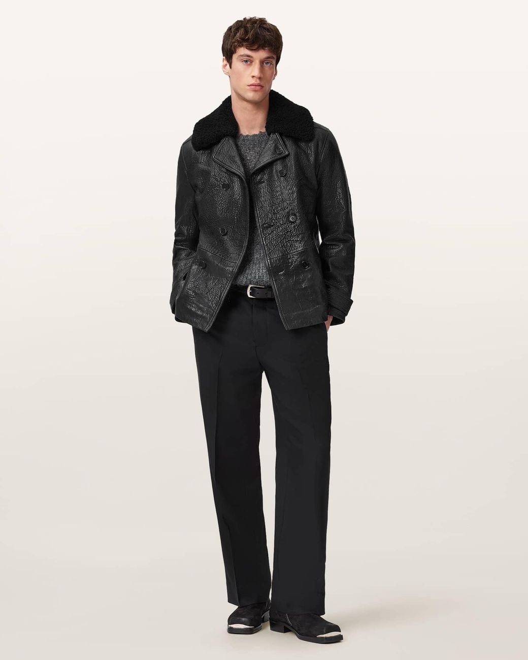 AllSaints Black Hamlet Leather Coat for men