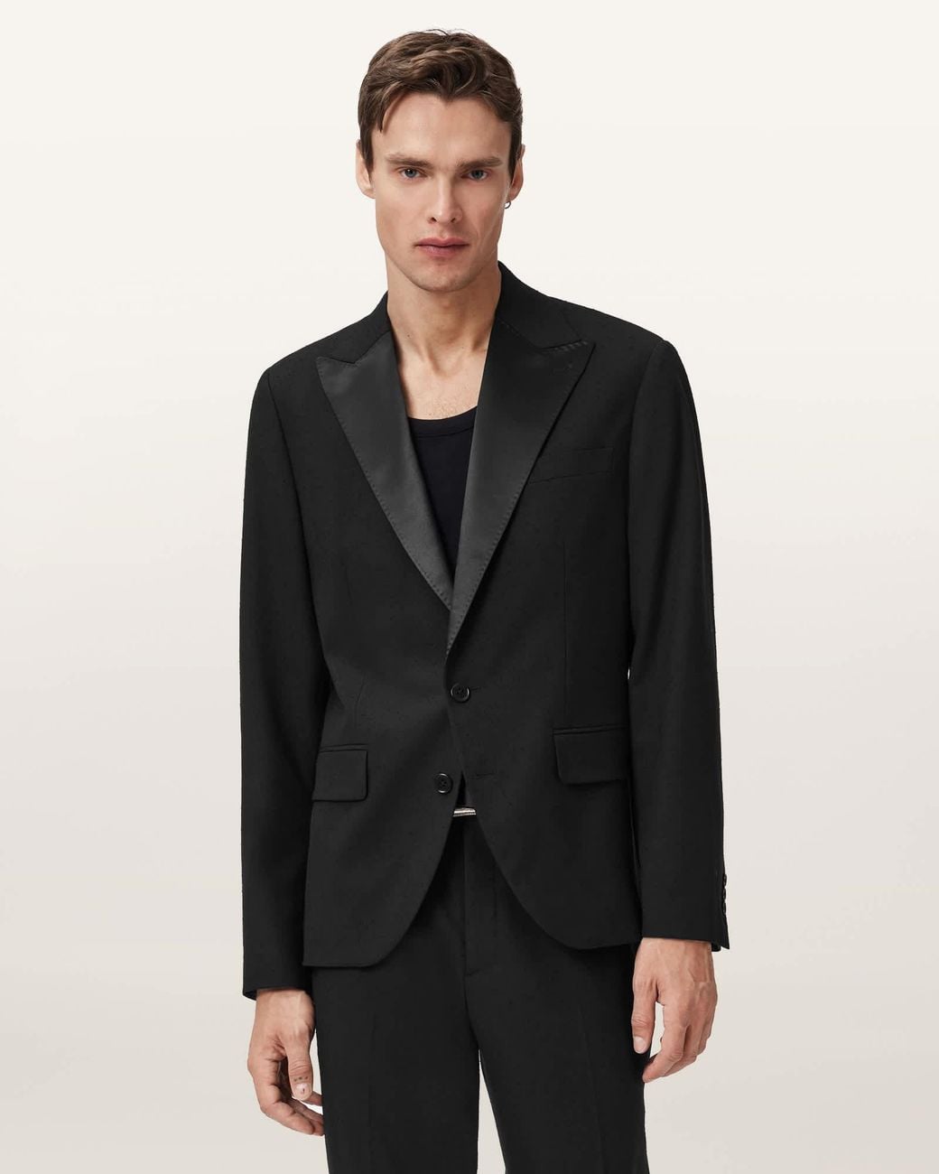 AllSaints Black Germain Satin Single Breasted Blazer for men