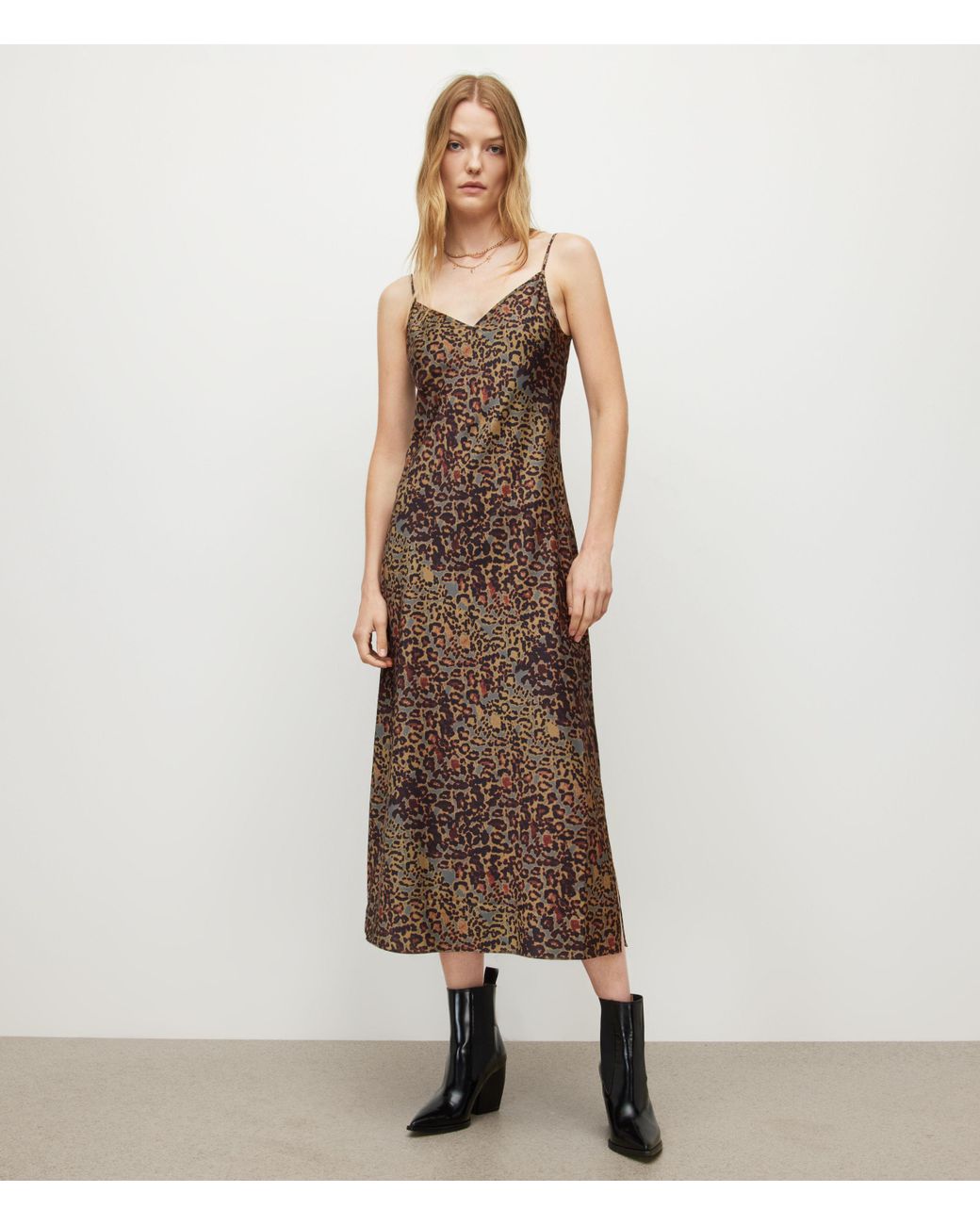 AllSaints Tiana Halftone Slip Midi Dress in Green Lyst