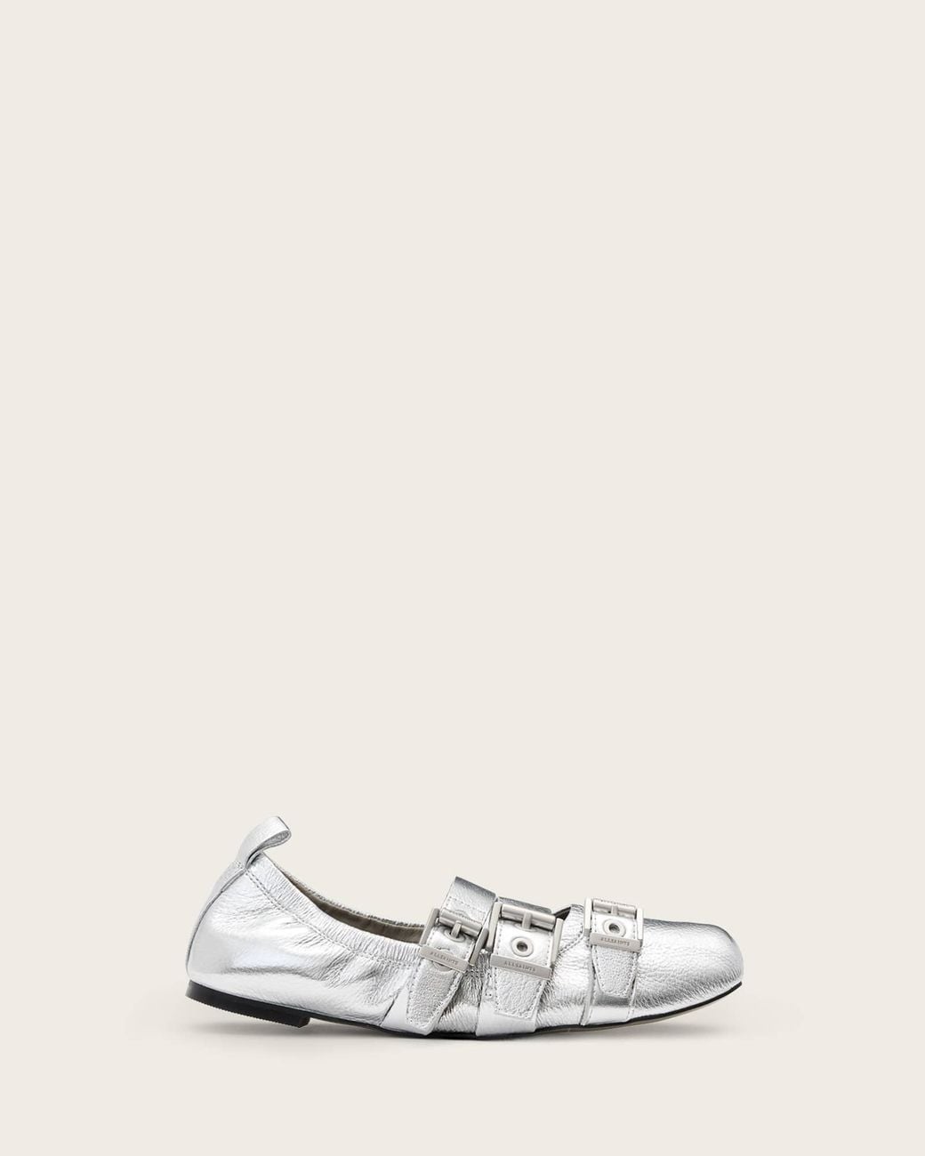 AllSaints White Aurora Metallic Leather Ballet Shoe