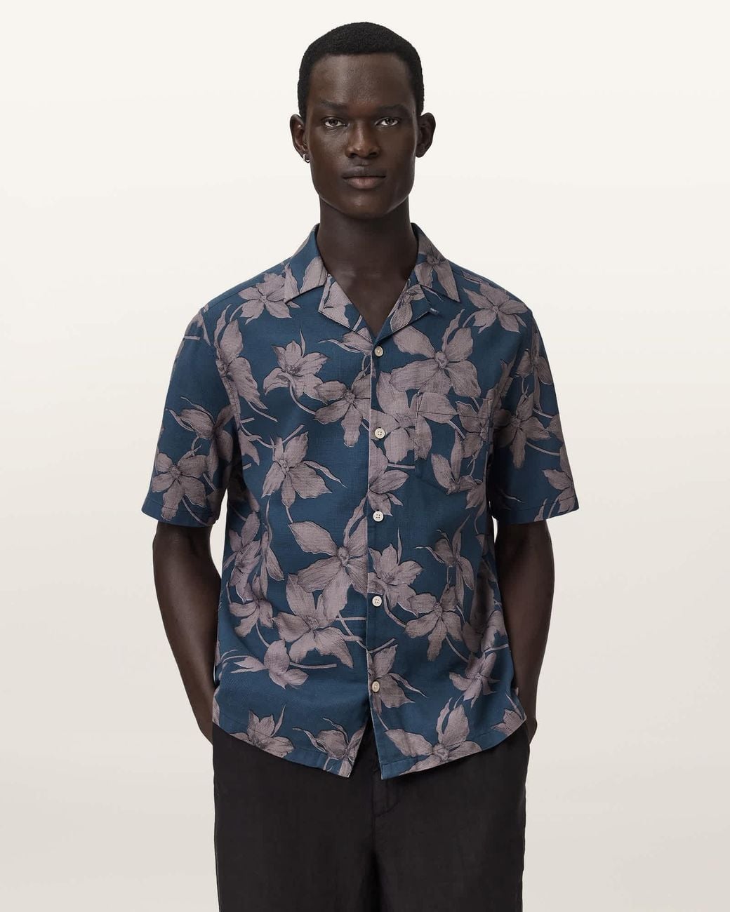 AllSaints Blue Parterre Relaxed Fit Short Sleeve Shirt for men