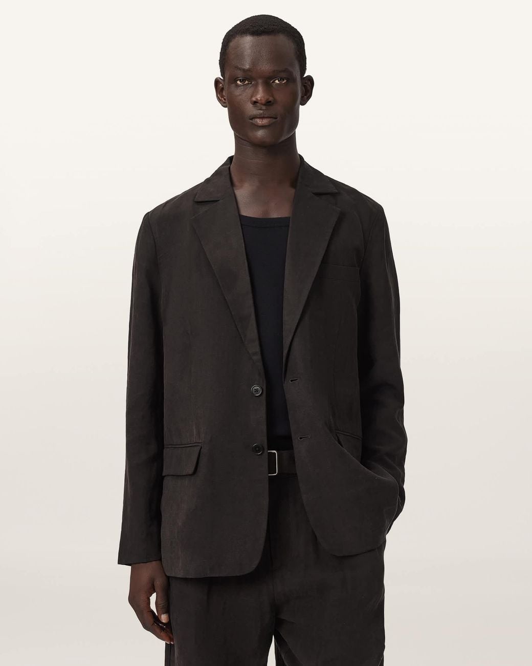AllSaints Black Marko Relaxed Fit Linen Blend Blazer for men