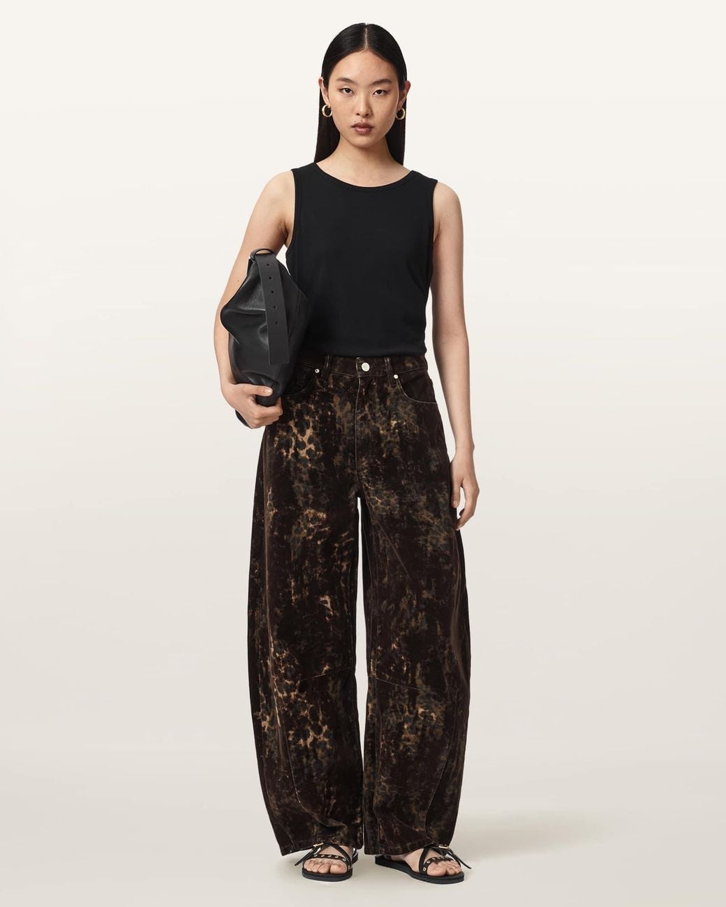 AllSaints Black Jett Leopard Print Barrel Leg Jeans