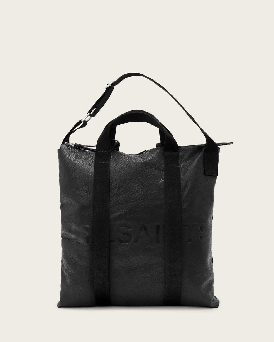 AllSaints Black Kei Leather Multi-Use Backpack for men