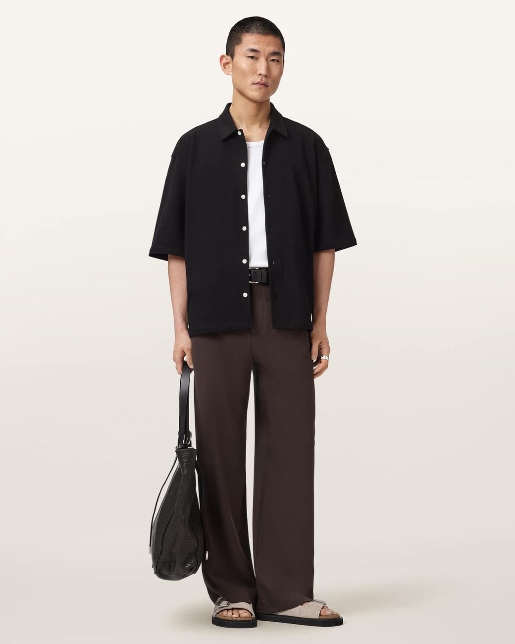 AllSaints Black Stallone Oversized Short Sleeve Shirt for men