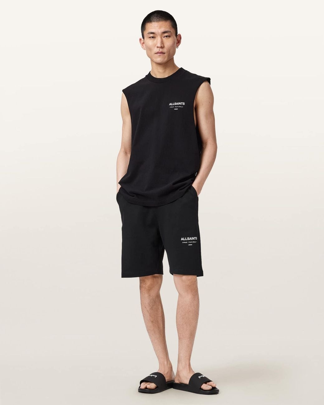 AllSaints White Underground Relaxed Fit Sweat Shorts for men