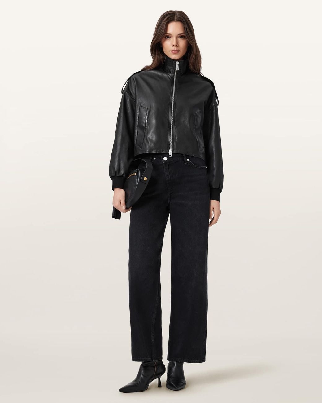 AllSaints Black Lowden Leather Jacket