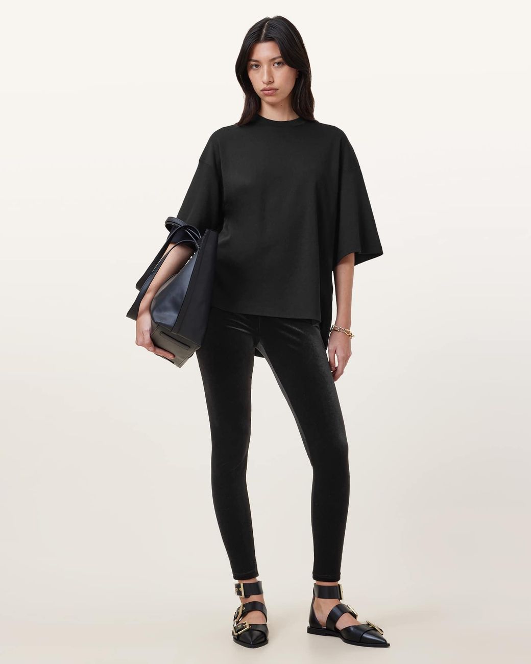 AllSaints Black Cora Velvet Leggings