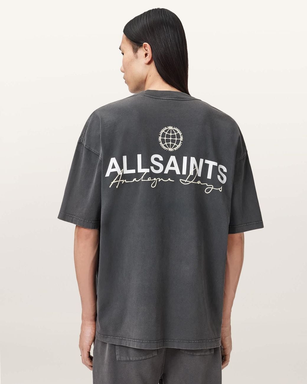 AllSaints Gray Emblem Short Sleeve Cotton T-Shirt for men