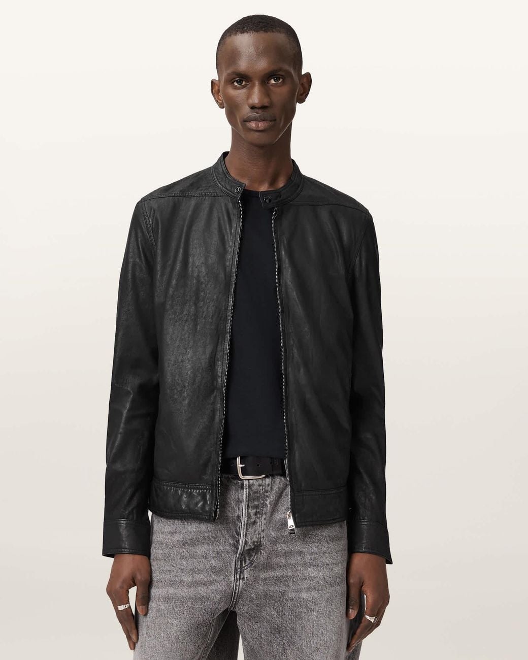 AllSaints Black Colt Slim Fit Leather Jacket for men