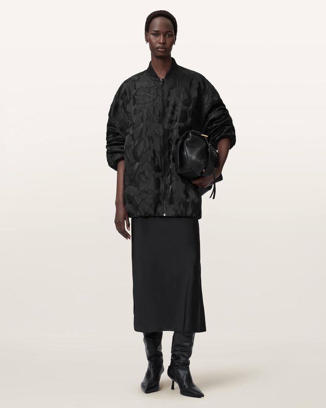 AllSaints Black Bayse Oversized Bomber Jacket