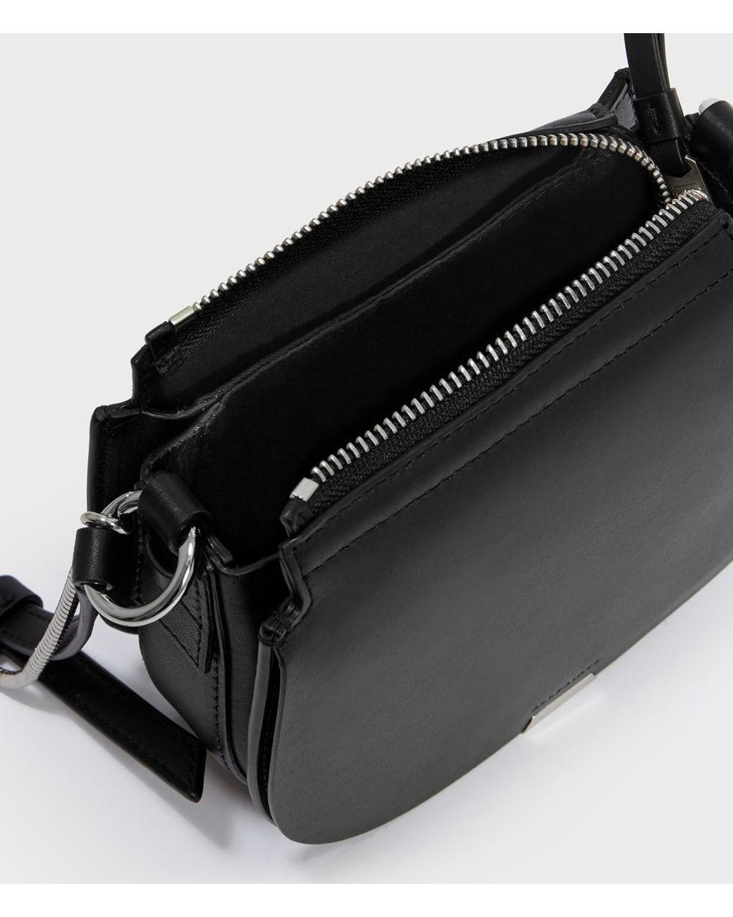 AllSaints Women s Lightweight Captain Leather Mini Round Crossbody Bag Black Lyst