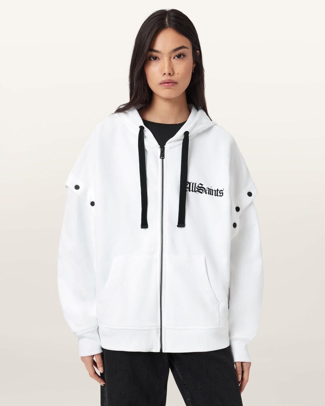 AllSaints White Gig Amphia Oversized Hoodie